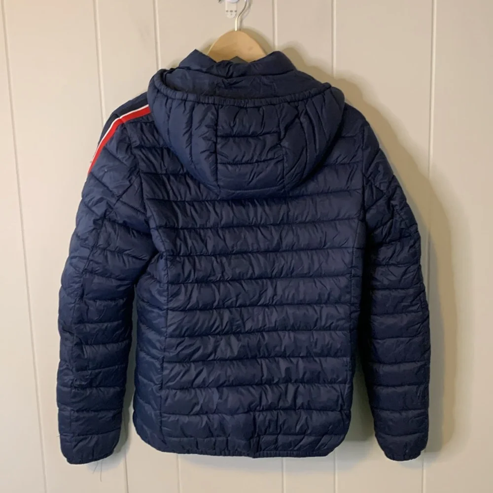 ZYIA Telluride Navy Stripe Puffy Coat Size Medium